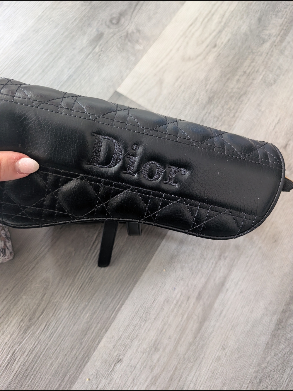 D*ior Black Quilted Saddle Crossbody with Striped Strap - Picture 3 of 4